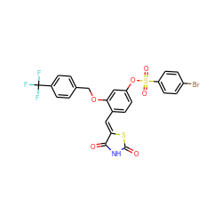 O=C1NC(=O)/C(=C/c2ccc(OS(=O)(=O)c3ccc(Br)cc3)cc2OCc2ccc(C(F)(F)F)cc2)S1 ZINC000072110261