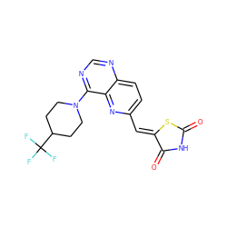 O=C1NC(=O)/C(=C/c2ccc3ncnc(N4CCC(C(F)(F)F)CC4)c3n2)S1 ZINC000043128098