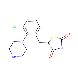 O=C1NC(=O)/C(=C/c2cccc(Cl)c2N2CCNCC2)S1 ZINC000084669196