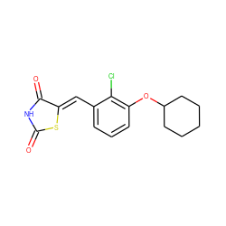 O=C1NC(=O)/C(=C/c2cccc(OC3CCCCC3)c2Cl)S1 ZINC000144063388