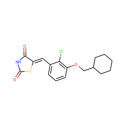 O=C1NC(=O)/C(=C/c2cccc(OCC3CCCCC3)c2Cl)S1 ZINC000139437097