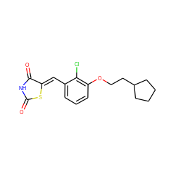 O=C1NC(=O)/C(=C/c2cccc(OCCC3CCCC3)c2Cl)S1 ZINC000115794149