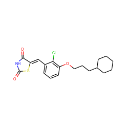 O=C1NC(=O)/C(=C/c2cccc(OCCCC3CCCCC3)c2Cl)S1 ZINC000115791274