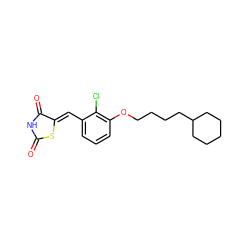 O=C1NC(=O)/C(=C/c2cccc(OCCCCC3CCCCC3)c2Cl)S1 ZINC000115793218