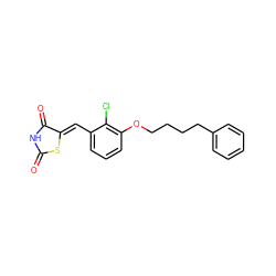 O=C1NC(=O)/C(=C/c2cccc(OCCCCc3ccccc3)c2Cl)S1 ZINC000139446853