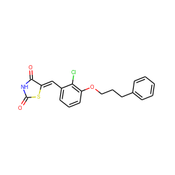 O=C1NC(=O)/C(=C/c2cccc(OCCCc3ccccc3)c2Cl)S1 ZINC000139446979