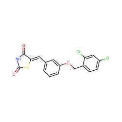 O=C1NC(=O)/C(=C/c2cccc(OCc3ccc(Cl)cc3Cl)c2)S1 ZINC000013551648