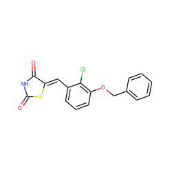 O=C1NC(=O)/C(=C/c2cccc(OCc3ccccc3)c2Cl)S1 ZINC000169700813