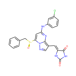 O=C1NC(=O)/C(=C/c2cnn3c([S@@+]([O-])Cc4ccccc4)cc(Nc4cccc(Cl)c4)nc23)N1 ZINC000117819321