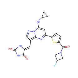 O=C1NC(=O)/C(=C/c2cnn3c(NC4CC4)cc(-c4ccc(C(=O)N5CC(F)C5)s4)nc23)N1 ZINC000144862762