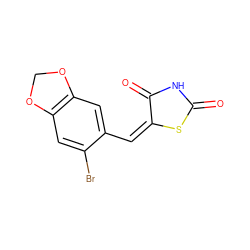 O=C1NC(=O)/C(=C\c2cc3c(cc2Br)OCO3)S1 ZINC000000973806