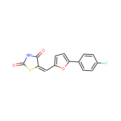 O=C1NC(=O)/C(=C\c2ccc(-c3ccc(F)cc3)o2)S1 ZINC000000973810