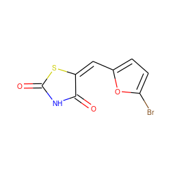 O=C1NC(=O)/C(=C\c2ccc(Br)o2)S1 ZINC000005201217