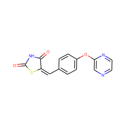 O=C1NC(=O)/C(=C\c2ccc(Oc3cnccn3)cc2)S1 ZINC000004108329