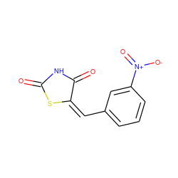 O=C1NC(=O)/C(=C\c2cccc([N+](=O)[O-])c2)S1 ZINC000001774538