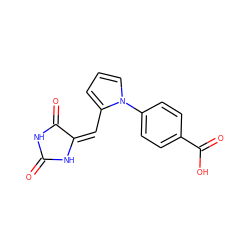 O=C1NC(=O)/C(=C\c2cccn2-c2ccc(C(=O)O)cc2)N1 ZINC000013749892