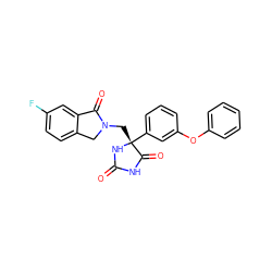 O=C1NC(=O)[C@@](CN2Cc3ccc(F)cc3C2=O)(c2cccc(Oc3ccccc3)c2)N1 ZINC000058591246