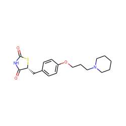 O=C1NC(=O)[C@@H](Cc2ccc(OCCCN3CCCCC3)cc2)S1 ZINC000049510729