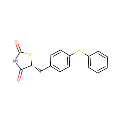 O=C1NC(=O)[C@@H](Cc2ccc(Sc3ccccc3)cc2)S1 ZINC000045366319