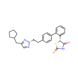 O=C1NC(=O)[C@@H](c2ccccc2-c2ccc(CC[C@@H]3N=CC(CC4CCCC4)=N3)cc2)S1 ZINC000049113216