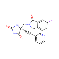 O=C1NC(=O)[C@](C#Cc2cccnc2)(CN2Cc3ccc(I)cc3C2=O)N1 ZINC000143531453