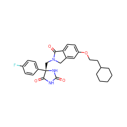 O=C1NC(=O)[C@](CN2Cc3cc(OCCC4CCCCC4)ccc3C2=O)(c2ccc(F)cc2)N1 ZINC000049071532