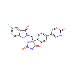 O=C1NC(=O)[C@](CN2Cc3ccc(F)cc3C2=O)(c2ccc(-c3ccc(=O)[nH]c3)cc2)N1 ZINC000058590594