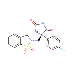 O=C1NC(=O)[C@](CN2Cc3ccccc3S2(=O)=O)(c2ccc(F)cc2)N1 ZINC000049050040