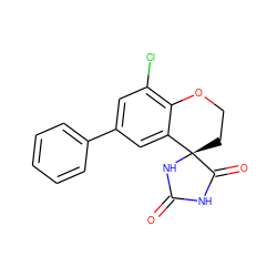 O=C1NC(=O)[C@]2(CCOc3c(Cl)cc(-c4ccccc4)cc32)N1 ZINC000026496554