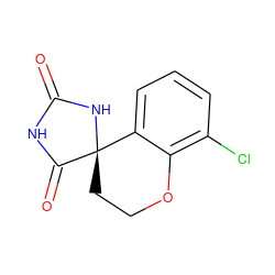 O=C1NC(=O)[C@]2(CCOc3c(Cl)cccc32)N1 ZINC000026491261