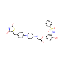 O=C1NC(=O)[C@H](Cc2ccc(N3CCC(NC[C@H](O)Oc4ccc(O)c(NS(=O)(=O)c5ccccc5)c4)CC3)cc2)S1 ZINC000027861535