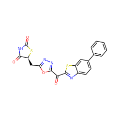 O=C1NC(=O)[C@H](Cc2nnc(C(=O)c3nc4ccc(-c5ccccc5)cc4s3)o2)S1 ZINC001772655496