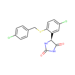 O=C1NC(=O)[C@H](c2cc(Cl)ccc2SCc2ccc(Cl)cc2)N1 ZINC000028227978