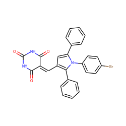 O=C1NC(=O)C(=Cc2cc(-c3ccccc3)n(-c3ccc(Br)cc3)c2-c2ccccc2)C(=O)N1 ZINC000008741460
