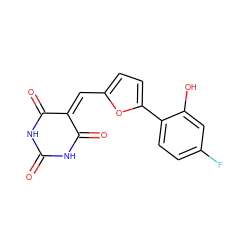 O=C1NC(=O)C(=Cc2ccc(-c3ccc(F)cc3O)o2)C(=O)N1 ZINC000015924675