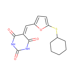 O=C1NC(=O)C(=Cc2ccc(SC3CCCCC3)o2)C(=O)N1 ZINC000005025749