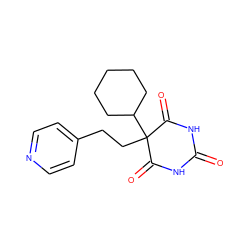 O=C1NC(=O)C(CCc2ccncc2)(C2CCCCC2)C(=O)N1 ZINC000018119348