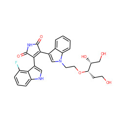 O=C1NC(=O)C(c2c[nH]c3cccc(F)c23)=C1c1cn(CCO[C@@H](CCO)[C@H](O)CO)c2ccccc12 ZINC000035075276