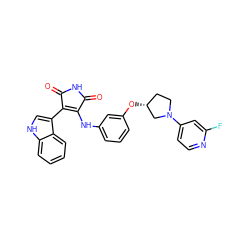 O=C1NC(=O)C(c2c[nH]c3ccccc23)=C1Nc1cccc(O[C@@H]2CCN(c3ccnc(F)c3)C2)c1 ZINC000103271349