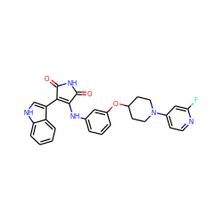 O=C1NC(=O)C(c2c[nH]c3ccccc23)=C1Nc1cccc(OC2CCN(c3ccnc(F)c3)CC2)c1 ZINC000103271417