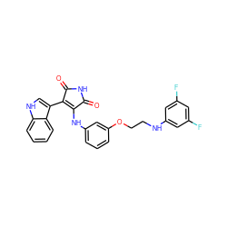 O=C1NC(=O)C(c2c[nH]c3ccccc23)=C1Nc1cccc(OCCNc2cc(F)cc(F)c2)c1 ZINC000103271406