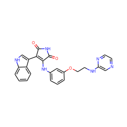 O=C1NC(=O)C(c2c[nH]c3ccccc23)=C1Nc1cccc(OCCNc2cnccn2)c1 ZINC000103271399