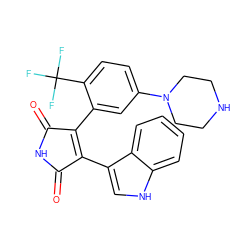 O=C1NC(=O)C(c2c[nH]c3ccccc23)=C1c1cc(N2CCNCC2)ccc1C(F)(F)F ZINC000066104076