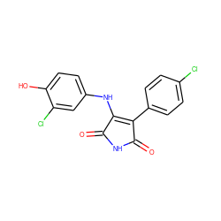 O=C1NC(=O)C(c2ccc(Cl)cc2)=C1Nc1ccc(O)c(Cl)c1 ZINC000014946004