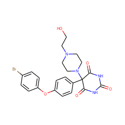 O=C1NC(=O)C(c2ccc(Oc3ccc(Br)cc3)cc2)(N2CCN(CCO)CC2)C(=O)N1 ZINC000022933625