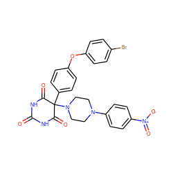 O=C1NC(=O)C(c2ccc(Oc3ccc(Br)cc3)cc2)(N2CCN(c3ccc([N+](=O)[O-])cc3)CC2)C(=O)N1 ZINC000028522165