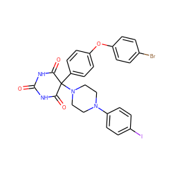 O=C1NC(=O)C(c2ccc(Oc3ccc(Br)cc3)cc2)(N2CCN(c3ccc(I)cc3)CC2)C(=O)N1 ZINC000028474976