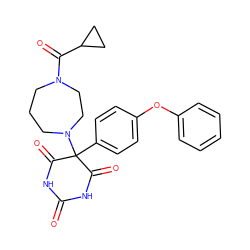 O=C1NC(=O)C(c2ccc(Oc3ccccc3)cc2)(N2CCCN(C(=O)C3CC3)CC2)C(=O)N1 ZINC000072107990