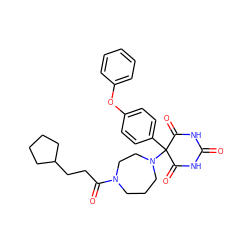 O=C1NC(=O)C(c2ccc(Oc3ccccc3)cc2)(N2CCCN(C(=O)CCC3CCCC3)CC2)C(=O)N1 ZINC000072107331