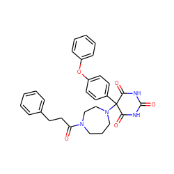 O=C1NC(=O)C(c2ccc(Oc3ccccc3)cc2)(N2CCCN(C(=O)CCc3ccccc3)CC2)C(=O)N1 ZINC000072107026